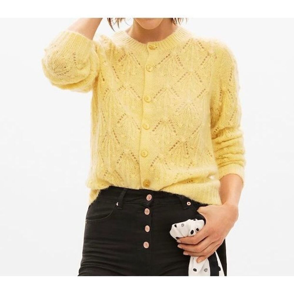 Part Two Ninellpw Wool Alpaca Blend Knitted Button Up Yellow Cardigan Womens XS